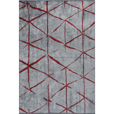 Rapture Gray/Red Geometric Luxury Area Rug