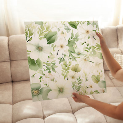 «Botanical Sage Green Flowers VII Cottage», reproduction d'art non encadrée