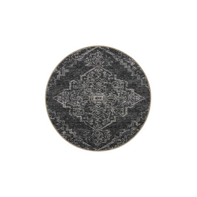 Black Toned Traditional Patterned Woven Base Rug