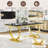 Kashane 7-Piece Faux Marble Rectangular Pedestal Dining Set with Petal-Back Upholstered Chairs, Seats 6-413932506-413932505-413932511