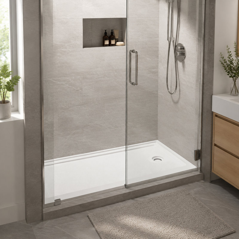 60" X 32" Single Threshold Rectangle Shower Base, Right Drain Acrylic Shower Pan