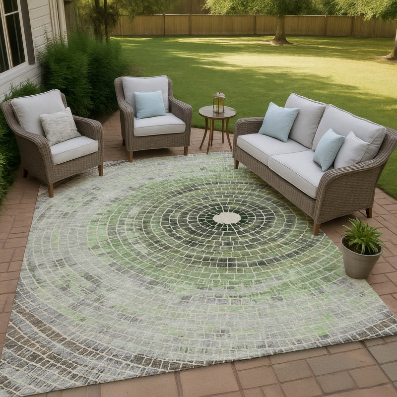 Machine Washable Indoor/Outdoor Chantille ACN2524 Geometric Rug, Aloe, Rectangle 5' x 7'6"