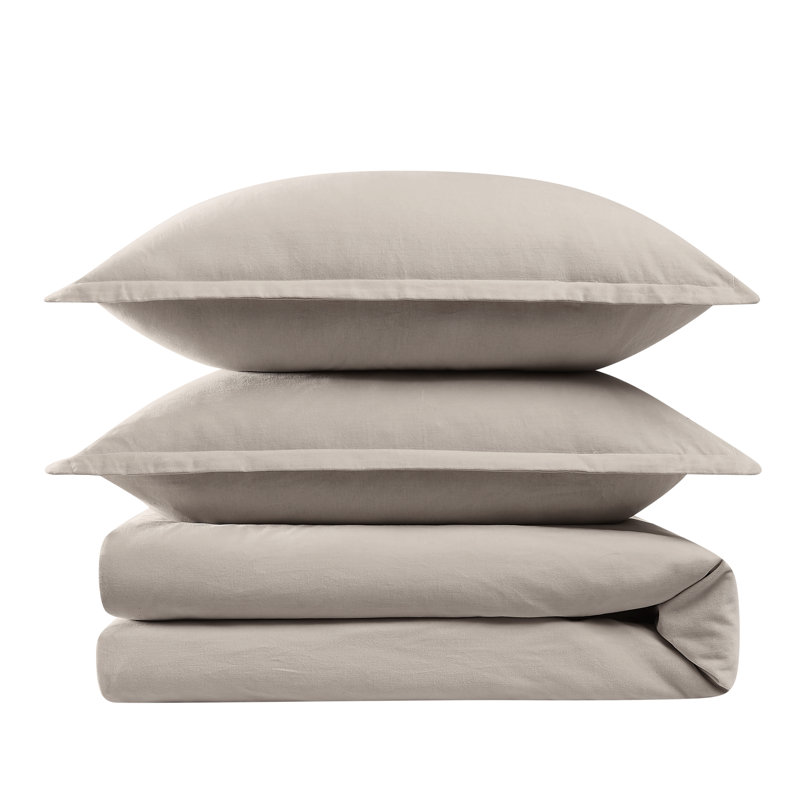 Brooklyn Loom Matte Cotton Velvet Duvet Set, Gray, Queen Duvet Cover + 2 Standard Shams