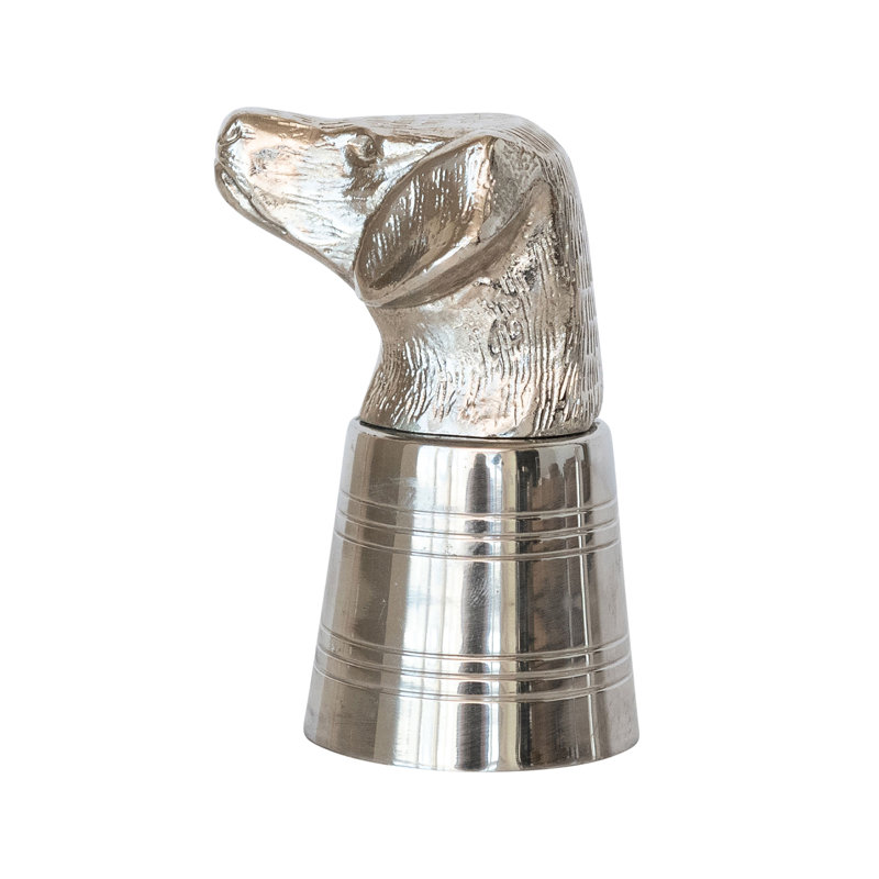 2 oz Tête de chien en fonte d'aluminium et acier inoxydable dans une boîte kraft, finition nickel