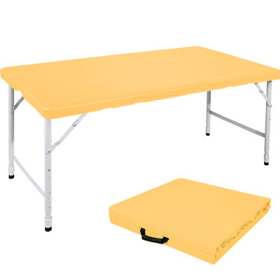 Table de 4 pieds jaune pour l'intérieur et l'extérieur, pliable, capacité de 135 kg, table pliante portative en acier thermolaqué, jaune, charge, facile à entretenir
