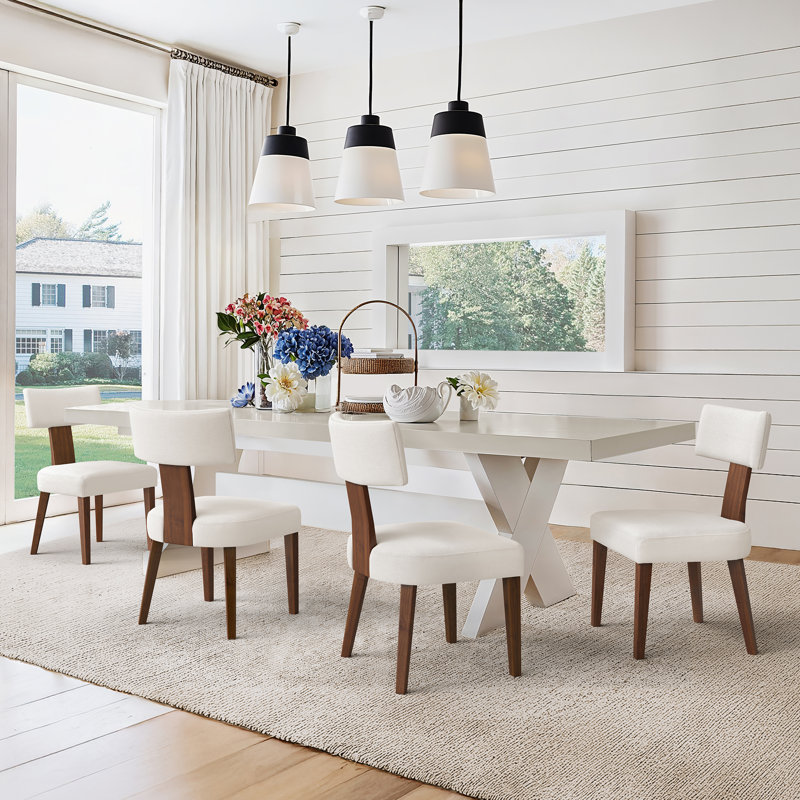 Duprey Elena Upholstered Dining Chairs with Solid Wood Frame, Beige, 4