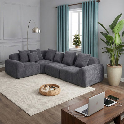 Canapé modulaire surdimensionné en velours 118 po avec méridienne en forme de L 118 po et canapé modulaire sans cadre en mousse à mémoire de forme