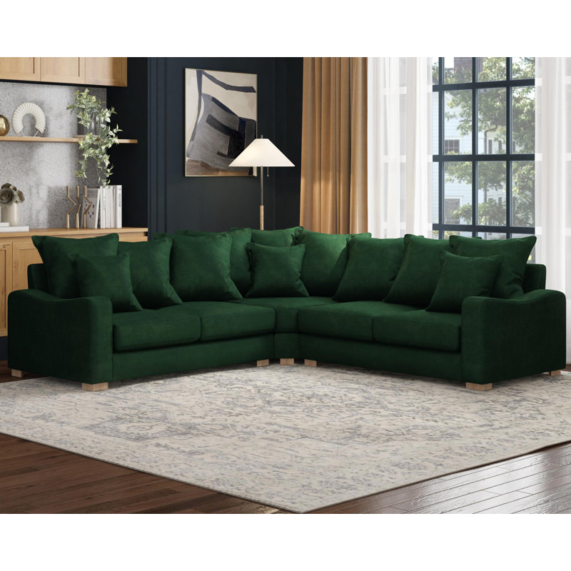 Theadford Corner with two seats both sides, Scatter Back, Sage Faux Fur