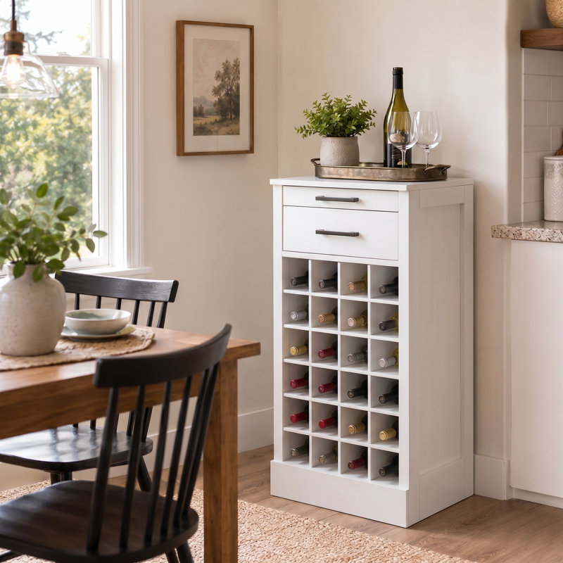 28-Bottle Modular Freestanding Wine Rack Buffet Cabinet, White