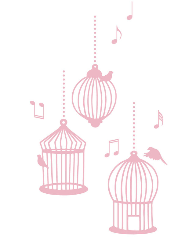 Décalcomanie murale cages d’oiseaux de chanson, H 37 po x l 22 po x P 0,01 po, Rose œillet