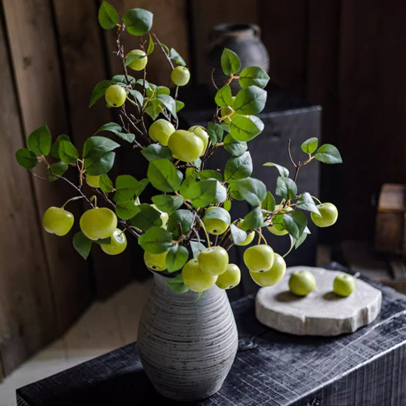 Branche de pomme verte artificielle avec feuilles, 27,5 po x 2 po