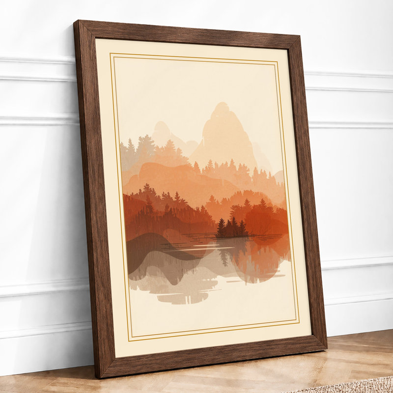 Mountains At Dusk Vintage - Print, Walnut, A3 - 42.0 x 29.7 cm