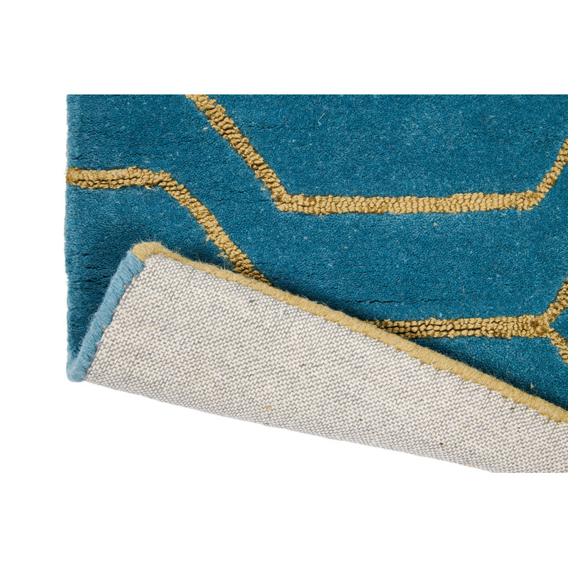 Arris Geometric Area Rug in Teal/Yellow, Rectangle 6'7" x 9'2"