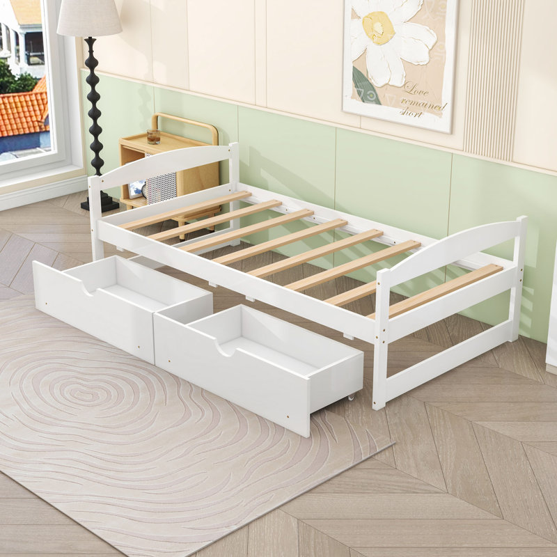 Lit plateforme simple avec tiroirs Comrie, Blanc