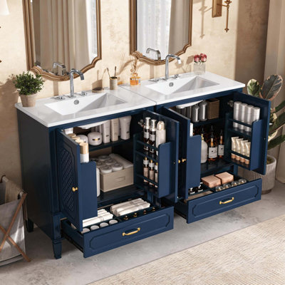 Ensemble de meuble-lavabo rétro avec double lavabo et rangement flexible