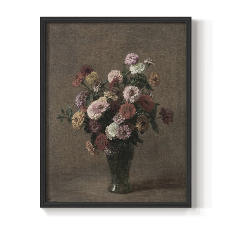 Impression florale vintage encadrée CXIX - bois massif, H 30 po x l 24 po, Noir, noir, noir, noir