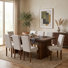 Ensemble de salle à manger 9 pièces en bois, noyer foncé, chaises rembourrées beige clair