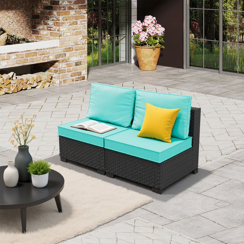 𝗣𝗿𝗲- 𝗮𝘀𝘀𝗲𝗺𝗯𝗹𝗲𝗱 𝗖𝗵𝗮𝗶𝗿𝘀, Ensemble de meubles de patio pour 2 personnes Ensemble de conversation modulaire en rotin avec canapé