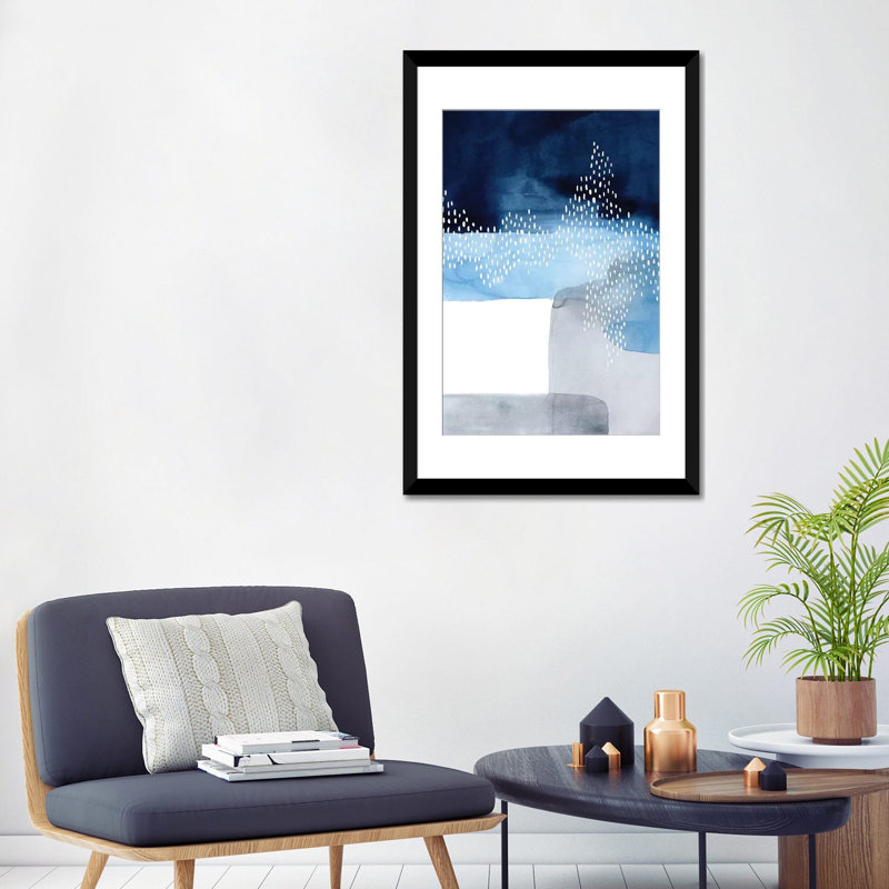 «Waterfall Abstract I», impression sur toile, H 32 po x l 24 po x P 1 po, Papier avec cadre noir, Blanc