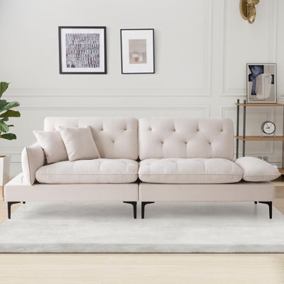 Chenille Loveseat Sofa For Living Room, Oversized 2 Seater, Adjustable Pillow Armrest, Tufted Backrest, 2 Seat Cushion Modern Fabric Couches W/iron Le by Wrought Studio