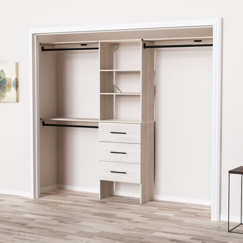 SuiteSymphony Closet System Kit with 3 Drawers and Top Shelves, 82.46"H x 120"W x 14.59"D