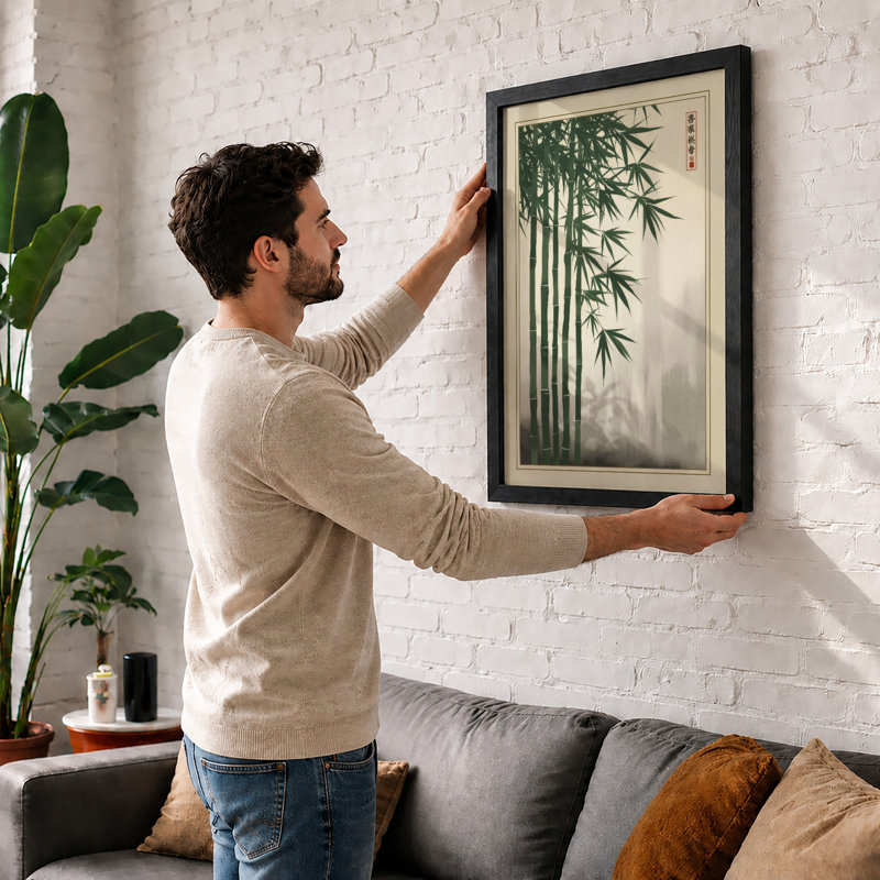 Bamboo in Mist Japandi - Framed Print, Black, A4 - 29.7 x 21.0 cm