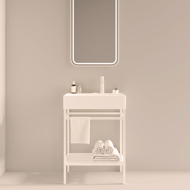 Ensemble de meuble-lavabo sur pied 24 po avec lavabo en céramique, ensemble de lavabo console sur pied, lavabo rectangulaire en céramique sans robinet