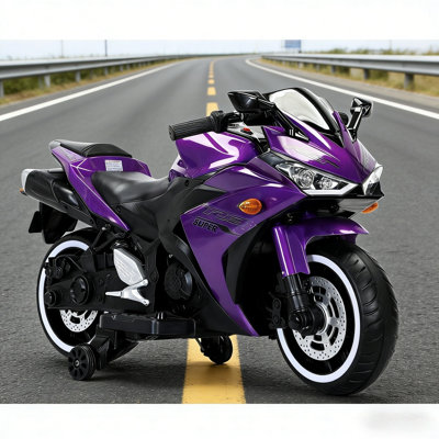 Kids 12V Ride-On Motorcycle With Training Wheels, Manual Throttle & LED Light-Up Wheels, Electric Ride-On Toy 