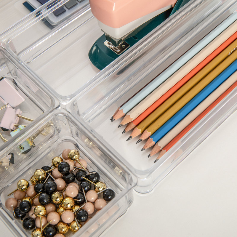 Martha Stewart Clear Plastic Stackable Desk Drawer Organizers, Set of 6