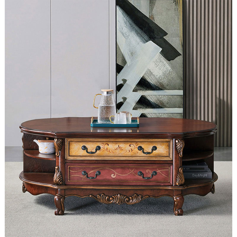 Table basse vintage en bois massif peint, H 21,65 po x l 55,12 po x P 33,46 po