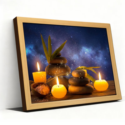 Pierres bougies et feuilles de bambou, ciel galaxie, reproduction d'art sur toile, ensemble de 1