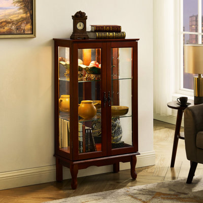 Curio Cabinet Lighted Curio Diapaly Cabinet With Adjustable Shelves And Mirrored Back Panel, Tempered Glass Doors (3 Tier), (E26 Light Bulb Not Included)