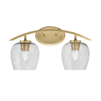 Kurve 2 Light Bath Bar Shown In New Age Brass Finish With  6" Smoke Bubble Glass