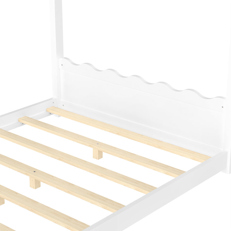 Lit de maison avec lattes de soutien, cadre de lit en bois massif pour enfants, Lit double, Blanc clair