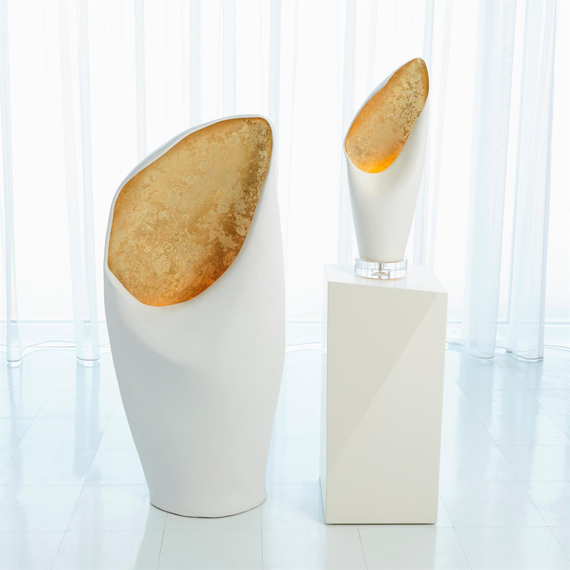 Cowl Lamp-White w/Leaf-Lg, Gold