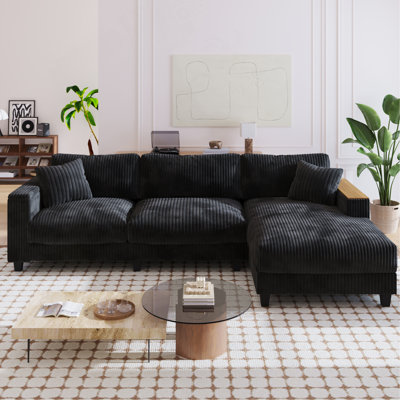 Canapé modulaire en L de 114,5 po avec 2 coussins et canapé en forme de L avec méridienne réversible et deux accoudoirs