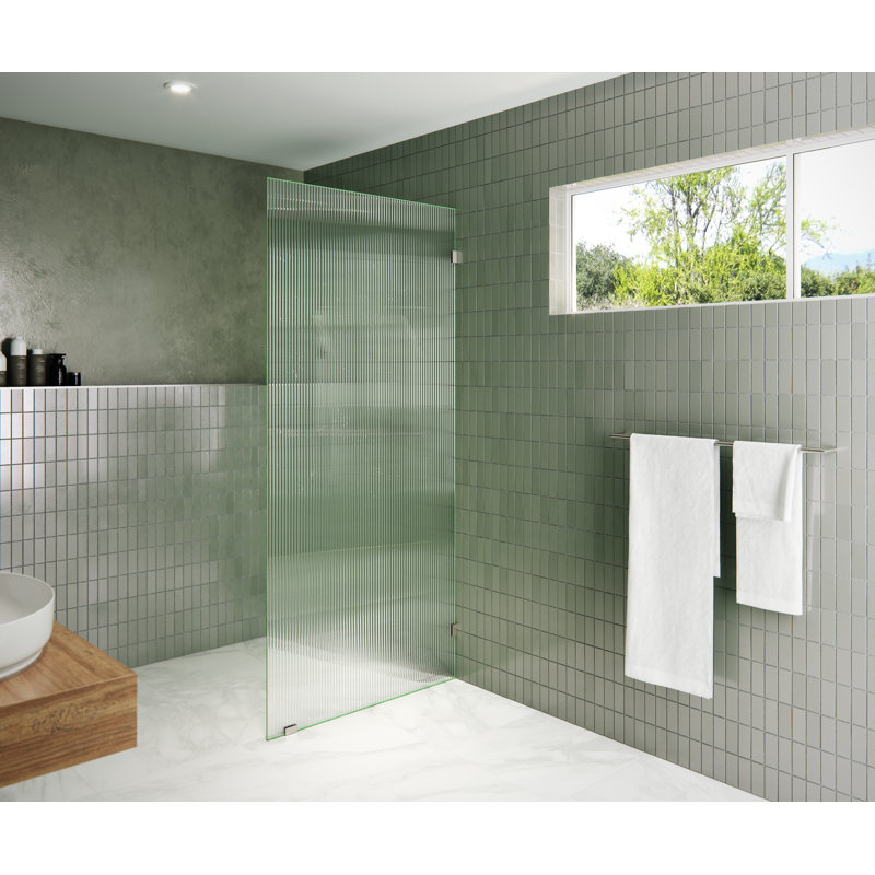 Gaia 34 in. x 78 in. Frameless Fluted Single Fixed Shower Panel, Brushed Nickel