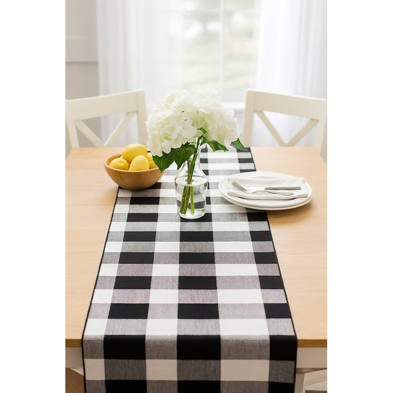 Taissa Rectangular Checkered Cotton Table Runner, 103" x 14"