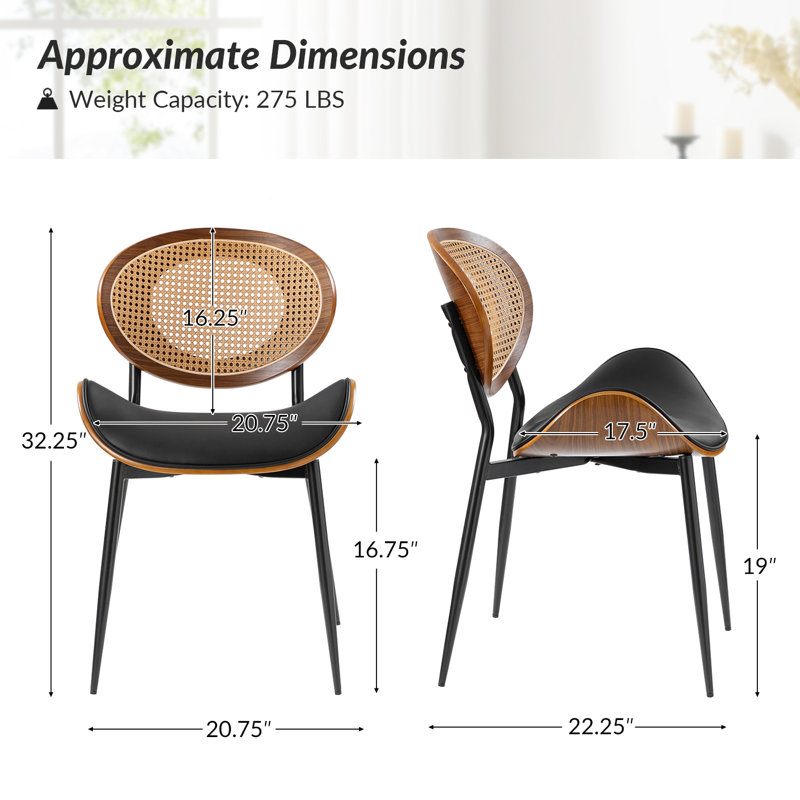 20.75" W Upholstered Dining Chair with Rattan Back, Black, 4