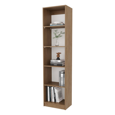 Natural Oak And White 5 - Shelf Bookcase For Primary Living Spaces, Featuring Open Books Enclosed Compartments Organization, Maximizing Vertical Storage, 71.7 Inches High In Finish, Great Organizing