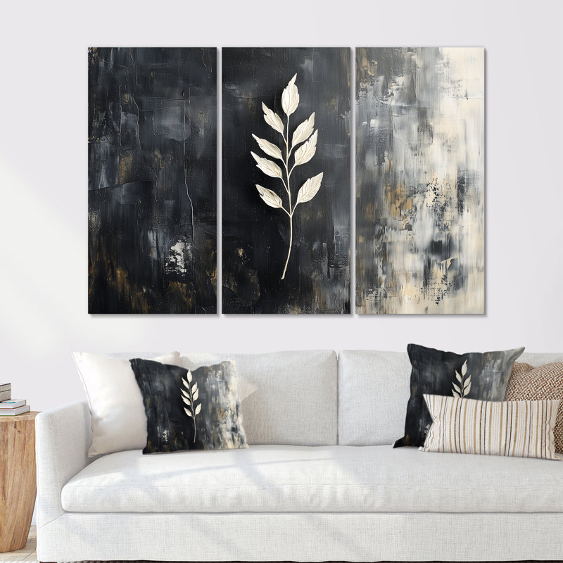 «Black and White Herbs Elegance I», ensemble de reproductions d'art mural, Métal métal, H 40 po x l 60 po