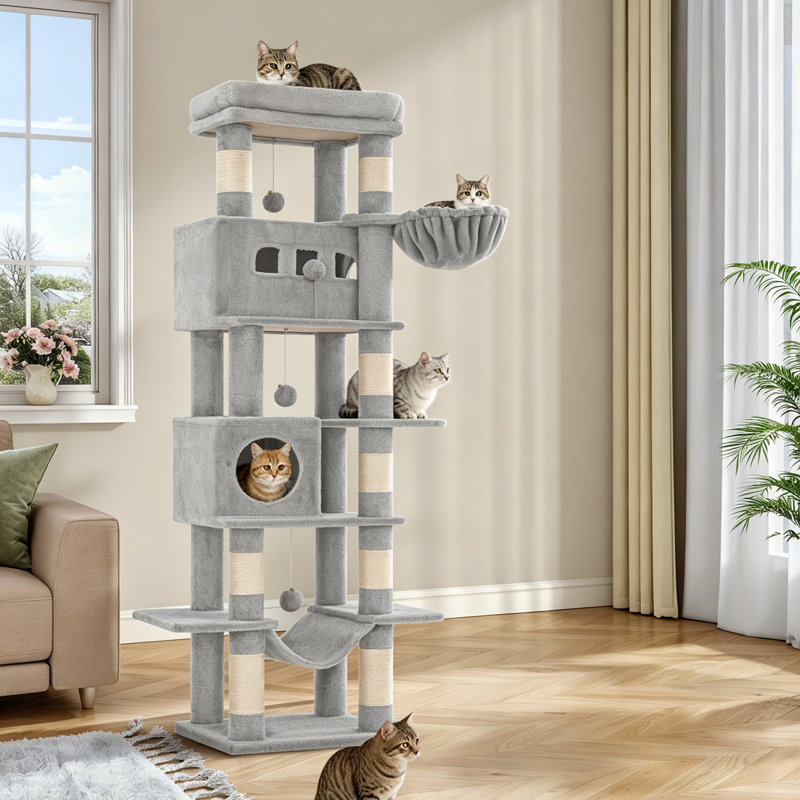 Arbre à chat Batholo, H 66,9 po x l 31,5 po x P 21,6 po, Gris clair