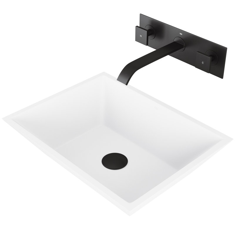Lavabo de salle de bain vasque rectangulaire blanc mat en pierre avec robinet H 3 po L 18 po x l 14 po x H 5 po Vinca