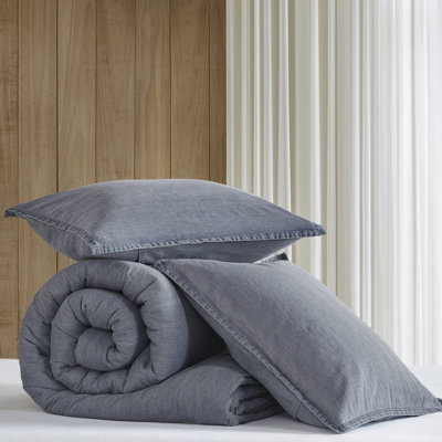 Blue 3pcs King/ King Comforter , Twill Washed 100% Cotton, All - Season Comfort, Fabric Better Coverage