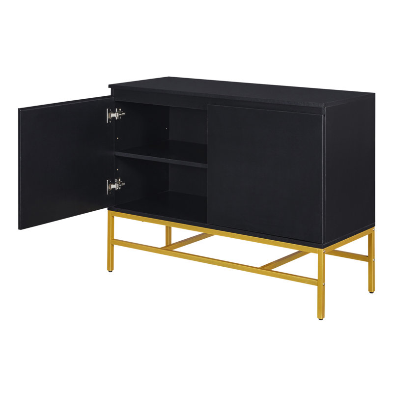 Jestiny Sideboard, Dining cabinet, Office credenza with two adjustable shelves, Black