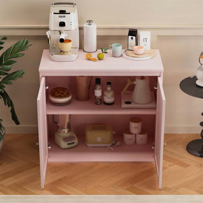 Armoire de rangement polyvalente avec portes doubles, tablettes réglables et finition rose moderne pour un usage multiple