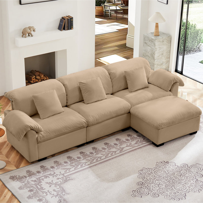 Rangement en L en velours brun clair avec salon réversible, 3, H 33,9 po x l 119 po x P 37,6 po