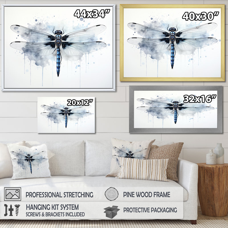 Libellule élégance I - Art mural libellule, H 34 po x l 44 po x P 1,5 po, Cadre doré simple