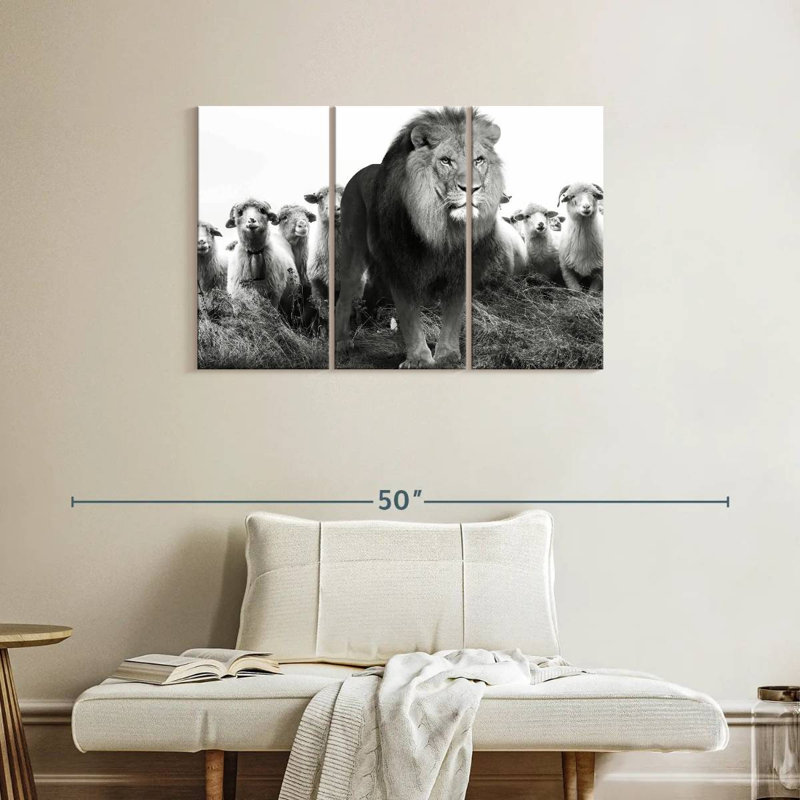 Brampt Lion Among Sheep, 24" H x 38" W