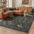 Veridian Floral Machine Washable Green / Black Indoor Area Rug with Non-Slip Backing-1382831045